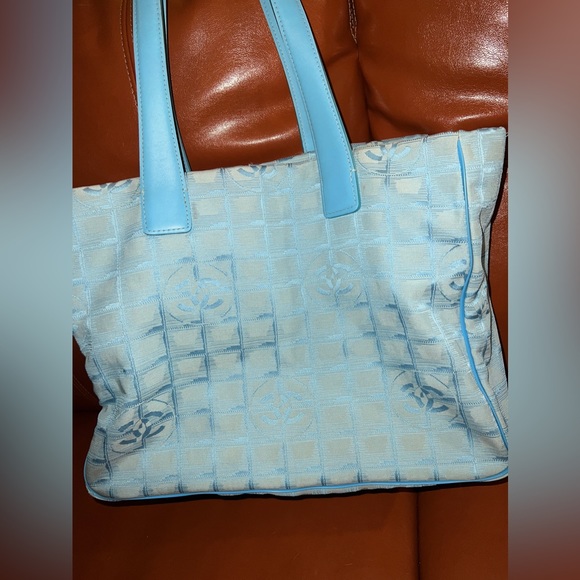 Authentic Chanel Travel Line light Blue Jacquard Nylon tote, with auth card - Picture 7 of 17